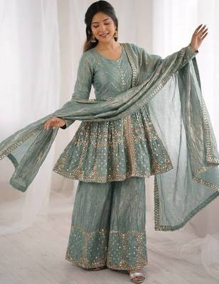 Teal color fendy silk embroidery work wedding wear salwar suit 4
