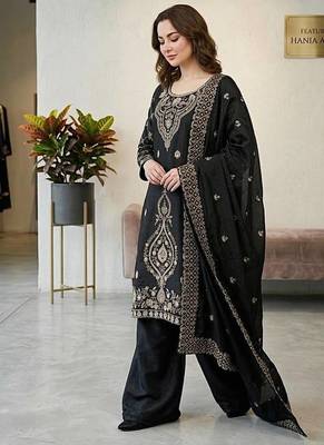 Black color gimmychu silk embroidery work wedding wear salwar suit 2