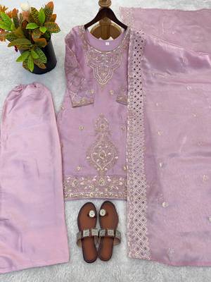 Onion color gimmychu silk embroidery work wedding wear salwar suit 4