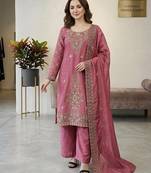 Pink color gimmychu silk embroidery work wedding wear salwar suit