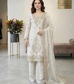 White color gimmychu silk embroidery work wedding wear salwar suit