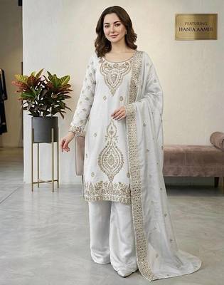 White color gimmychu silk embroidery work wedding wear salwar suit 2