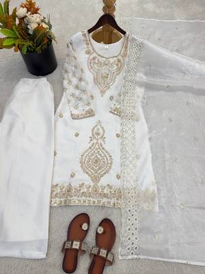 White color gimmychu silk embroidery work wedding wear salwar suit 4