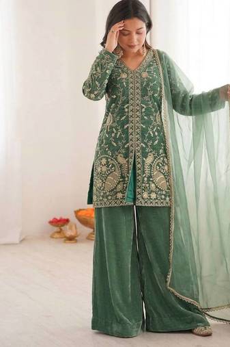 Light green color fendy silk embroidery work wedding wear salwar suit