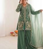 Light green color fendy silk embroidery work wedding wear salwar suit