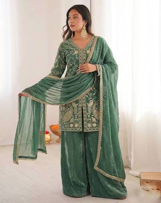 Light green color fendy silk embroidery work wedding wear salwar suit 3