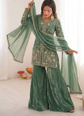 Light green color fendy silk embroidery work wedding wear salwar suit 4