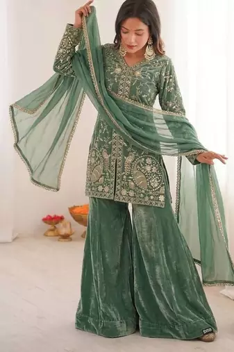 Light green color fendy silk embroidery work wedding wear salwar suit