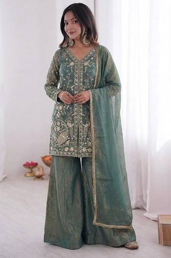 Teal color fendy silk embroidery work wedding wear salwar suit