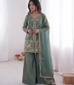 Teal color fendy silk embroidery work wedding wear salwar suit