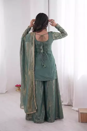 Teal color fendy silk embroidery work wedding wear salwar suit