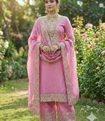 Baby pink color fendy silk embroidery work wedding wear salwar suit