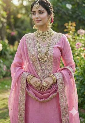Baby pink color fendy silk embroidery work wedding wear salwar suit 2