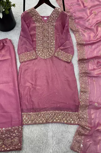 Baby pink color fendy silk embroidery work wedding wear salwar suit