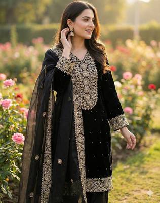 Black color fendy silk embroidery work wedding wear salwar suit 3