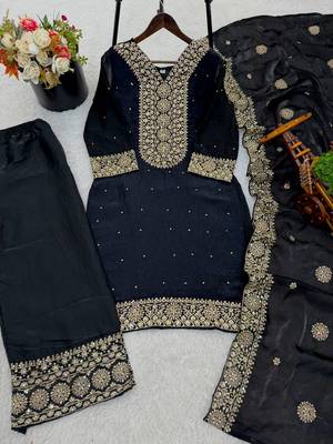Black color fendy silk embroidery work wedding wear salwar suit 4