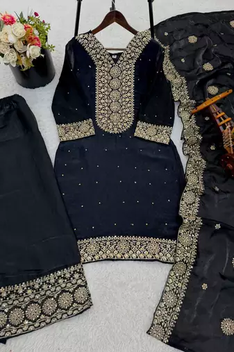 Black color fendy silk embroidery work wedding wear salwar suit