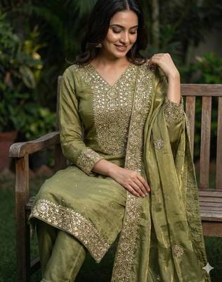 Mehendi color fendy silk embroidery work wedding wear salwar suit 3