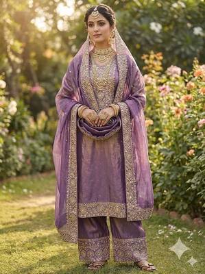 Onion color fendy silk embroidery work wedding wear salwar suit 3