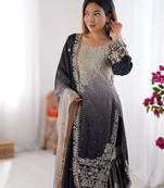 Black Color Dori,Sequence And Rivet Moti Work Chinon Silk Top Bottom Dupatta Set