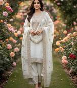 White color fendy silk embroidery work wedding wear salwar suit