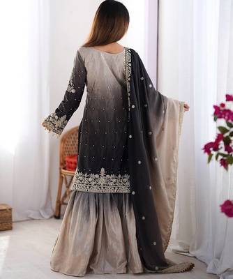 Black Color Dori,Sequence And Rivet Moti Work Chinon Silk Top Bottom Dupatta Set 4