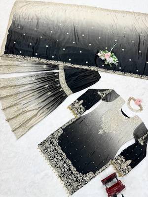 Black Color Dori,Sequence And Rivet Moti Work Chinon Silk Top Bottom Dupatta Set 5