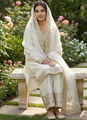 White color fendy silk embroidery work wedding wear salwar suit 3