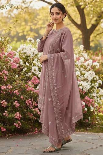 Peach color natural creap silk designer fency party wear salwar suit