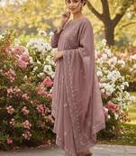 Peach color natural creap silk designer fency party wear salwar suit