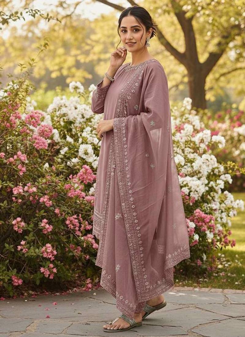 Peach color natural creap silk designer fency party wear salwar suit