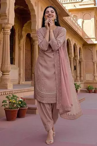 Peach color natural creap silk designer fency party wear salwar suit