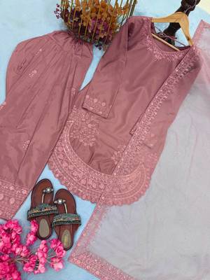 Peach color natural creap silk fency party wear salwar suit 4