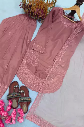 Peach color natural creap silk designer fency party wear salwar suit