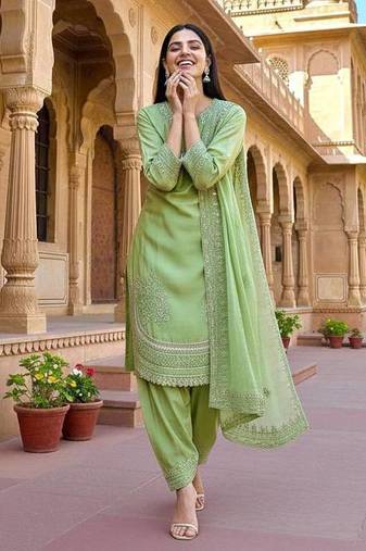 green color natural creap silk designer fency party wear salwar suit