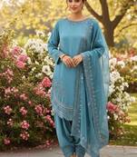 Teal color natural creap silk designer fency party wear salwar suit