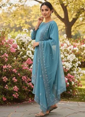 Teal color natural creap silk  fency party wear salwar suit 2