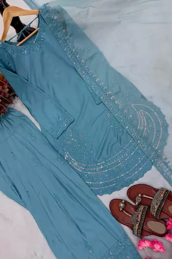 Teal color natural creap silk designer fency party wear salwar suit