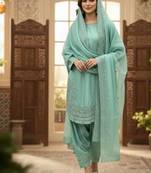 Turquoise color natural creap silk designer fency party wear salwar suit
