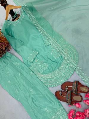 Turquoise color natural creap silk  fency party wear salwar suit 3