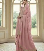 Peach color chinnon silk embroidery work wedding wear salwar suit
