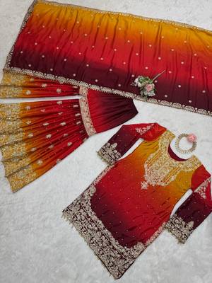 Red Color Dori,Sequence And Rivet Moti Work Chinon Silk Top Bottom Dupatta Set 5