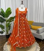 Orange color fendy silk heavy embroidery work wedding wear long gown