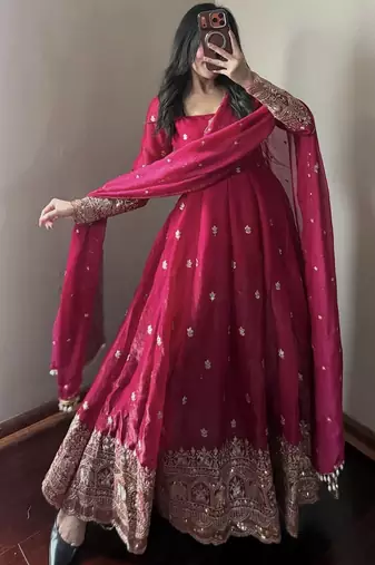 Heavy fendy silk embroidered sequince work wedding kurta set