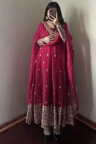 Heavy fendy silk embroidered sequince work wedding kurta set