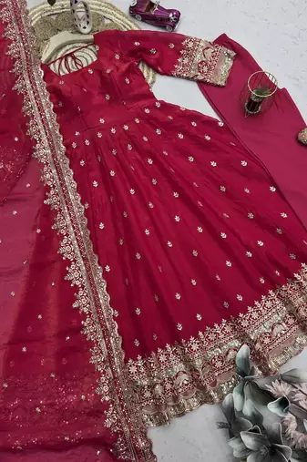 Heavy fendy silk embroidered sequince work wedding kurta set
