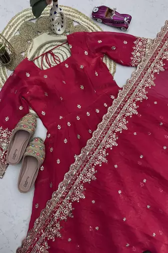 Heavy fendy silk embroidered sequince work wedding kurta set