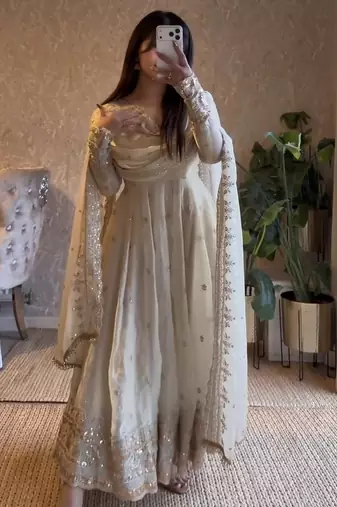 Heavy fendy silk embroidered sequince work wedding kurta set