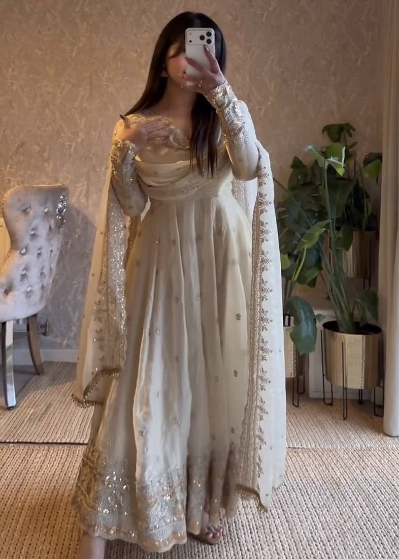 Heavy fendy silk embroidered sequince work wedding kurta set