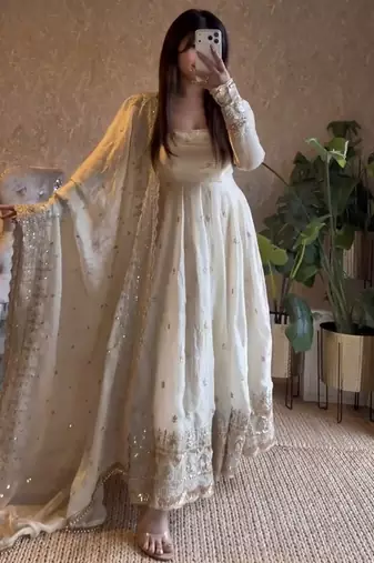 Heavy fendy silk embroidered sequince work wedding kurta set